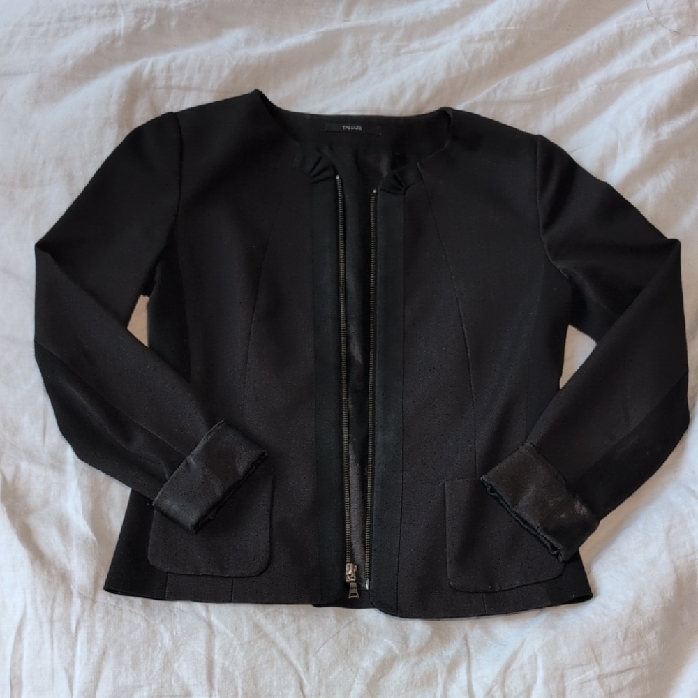 Tahari Black Blazer with Satin Accents